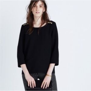 Madewell Sezane Black Crepe Collette Gold Button Detail Top